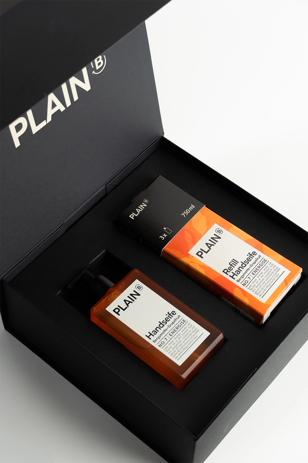 Geschenk-Set Flacon & Refill | NO. 7 | ENERGISE | Bergamotte • Grapefruit in PLAIN B Magnetbox